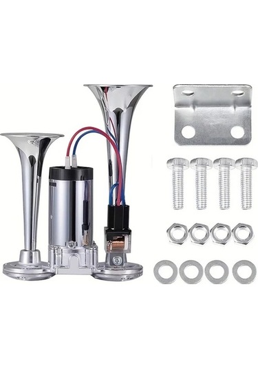 Pazly Silvery 12v Çift Boru Araba Kornası Elektrikli Pompa - Tüm 12v Araçlar İçin