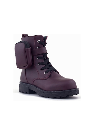 Rakerplus Bordo Fermuarlı Bağcıklı Cüzdanlı Kız Çocuk Bot Bordo