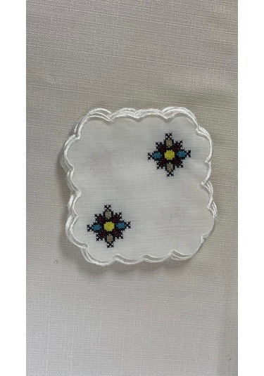 Nivemeshome Kanaviçe Nakışlı Kare 6 Adet Keten Kokteyl Peçetesi Kahve Yanı Sunumluk Çok Renkli