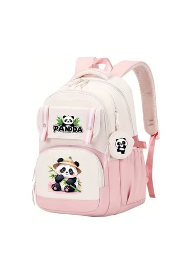 Wangxi Kahverengi Panda Desenli Günlük Geniş Kapasiteli Çok Cepli Fermuarlı Ayarlanabilir Askılı Hafif Sırt Çantası Kahverengi