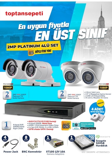 4 'Lü 2 Mp Ahd Sony 1080 P Güvenlik Kamera Sistemleri Full Seti