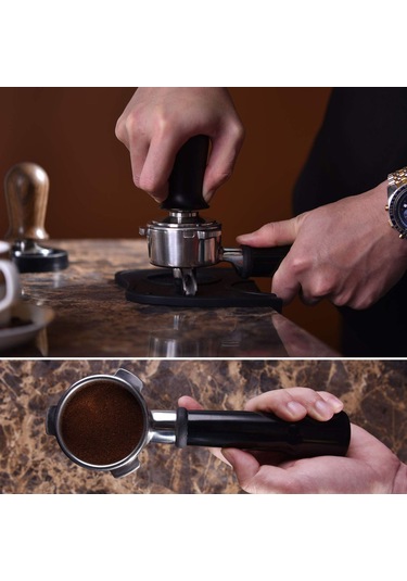 Leezsing Barista İçin Kalibre Edilmiş Espresso Tamper Kahve Tozu Presi, Düz Tabanlı 51mm, 304 Paslanmaz Çelik, Paslanmaz, Siyah Ergonomik Sap