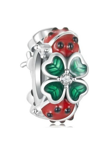 Fastbuy S925 Ayar Gümüş Zirkon Uğur Böceği Yonca Boncuk, Renkli Dıy Takı, Şanslı Kolye Çok Renkli