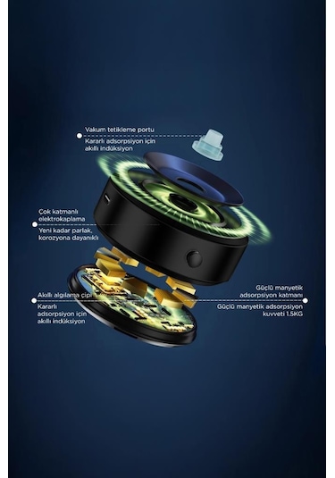 Torima X10q Siyah Manyetik Adsorpsiyon Vakumlu Kompakt Telefonu Tutucu