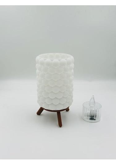 Origami Tasarım 3d Baskı Dekoratif Masa Lambası Pilli Mum Işıklı Geometrik Gece Lambası Beyaz