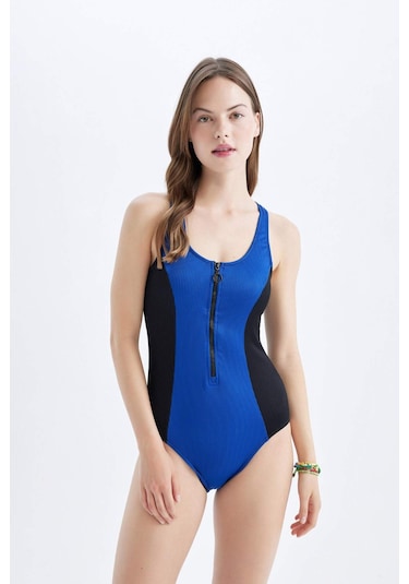 DeFacto Regular Fit Fermuarlı Sörf Mayo-Fall in Love D1073AXNSBE114 Mavi