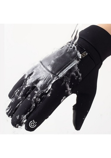Folinda Kışlık Kadife İçli, Rüzgar/waterproof Motosiklet Bisiklet Dokunmatik Ekranlı Islak Eller Koruyucu Siyah Eldivenler M Beden 1 Çift