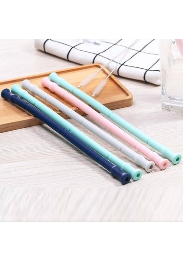 Skycity Yiyecek Kalitesi Silikon Katlanabilir Pipet Seti: Taşınabilir Kapsül Kutusu + Temizleme Fırçası - Küçük Gri