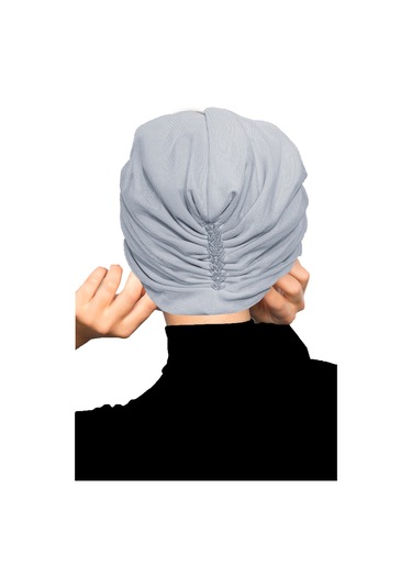 Dizayn Tüllü Kristal Taş İşlemeli Çift Taraflı Astarlı Gri Hazır Türban Tesettür Abiye Bone Gri