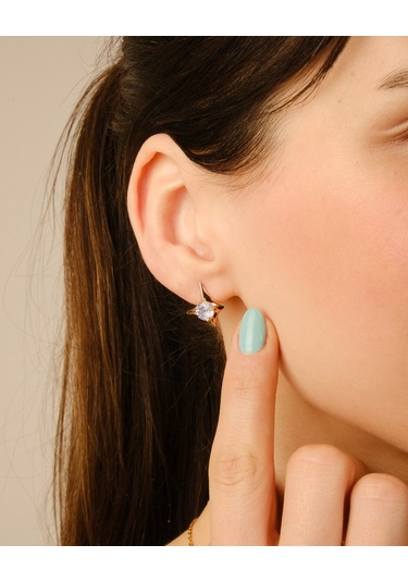 Lekka Design Kadın Kararmaz Çelik Takı Lüks Mavi Taşlı Stil Küpe