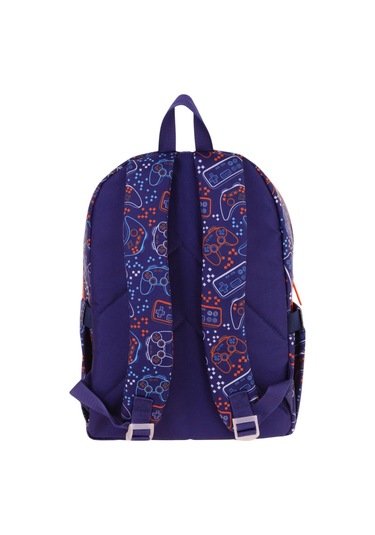 Kaukko Kids Üç Bölmeli Lacivert Turuncu - Oyun Desenli Erkek Çocuk Okul Ve Günlük Sırt Çantası - L5281 Lacivert - Turuncu