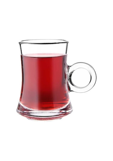 6 Lı Lüks Cam Kulplu Çay Fincanı Çay Bardağı 110ml