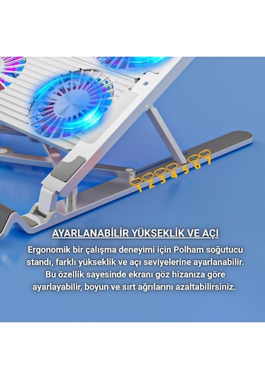 Coofbe Led Işıklı Yükseklik Ayarlı Katlanabilir 4 Fanlı Notebook Laptop Soğutucu Turbo Fan Laptop Standı