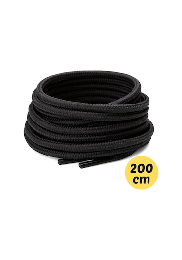 200 Cm Siyah Fitilli Yuvarlak Bot Bağcığı,1 Çift Siyah