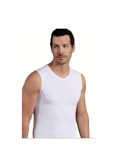 Sıfır Kol V Yaka Likra Atlet E078 Beyaz