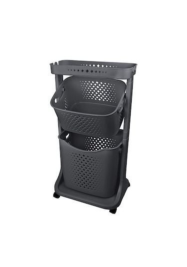 İki Katlı Tekerlekli Çok Amaçlı Sepet - Sebzelik