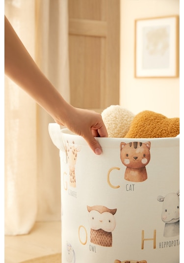 Ocean Home Textile Çocuk Odası Ağzı Büzgülü Sevimli Hayvanlar Oyuncak Sepeti 36 x 48 cm