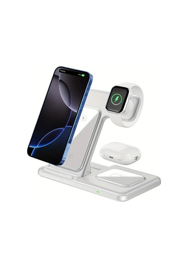 Xuweiwei Beyaz 3u 1 Arada Katlanabilir Kablosuz Sarj Standi İphone Uyumlu Samsung İwatch Airpods Pro İcin