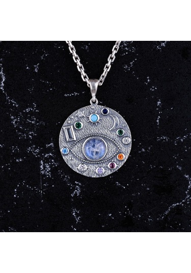 Gerçek Doğal Aytaşı Taşlı Kolye, Güneş Kolyesi, Sterlin Gümüş Takı Gümüş