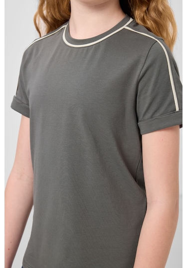 Haki Pamuklu O Yaka Standart Fit Basic Kız Çocuk T-shirt - 75177 Haki