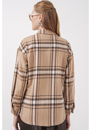 Bigdart 3854 Ekose Desen Çift Cepli Gömlek - Bisküvi