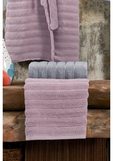 Elart Soft Bornoz Aile Seti Hamam Seti 4 Parça 70x135 Cm Gülkurusu-gri Gülkurusu