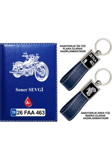 Plakanıza Özel Motor Logolu Lacivert Ruhsat Kabı Ve Anahtarlık
