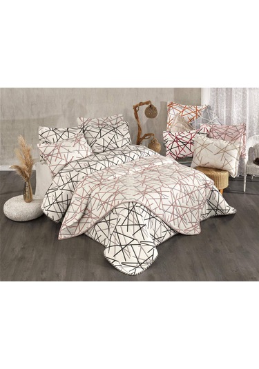 Zen Kabartma Panç Nakış Yatak Örtüsü Çift Kişilik Krem