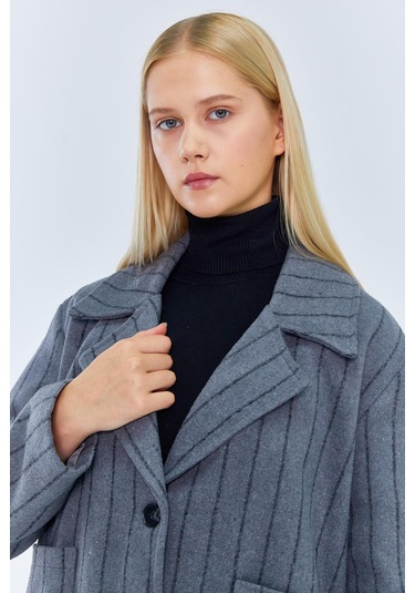 4579 Kadın Koldan Katlamalı Ceket Gri Gri