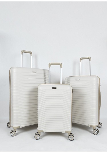 Ultra Dayanıklı 3'lü Set Valiz & Bavul Krem-1523 Krem