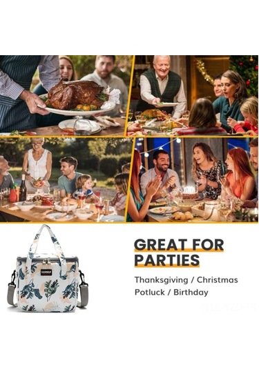 Yuntech01 Islaklık Ve Isı Yalıtımı Sağlayan Yeniden Kullanılabilir Yemek Kutusu - Gençler, Yetişkinler İçin Okul, İş, Piknik, Seyahat - 2 Yan Cep Ve Taşıma Kemerli Yaprak Desenli Çok Renkli