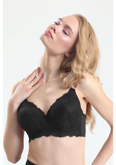 Magic Form 5685 Kadın Dantelli Süngerli Büyük Beden Toparlayıcı Sütyen-siyah Siyah