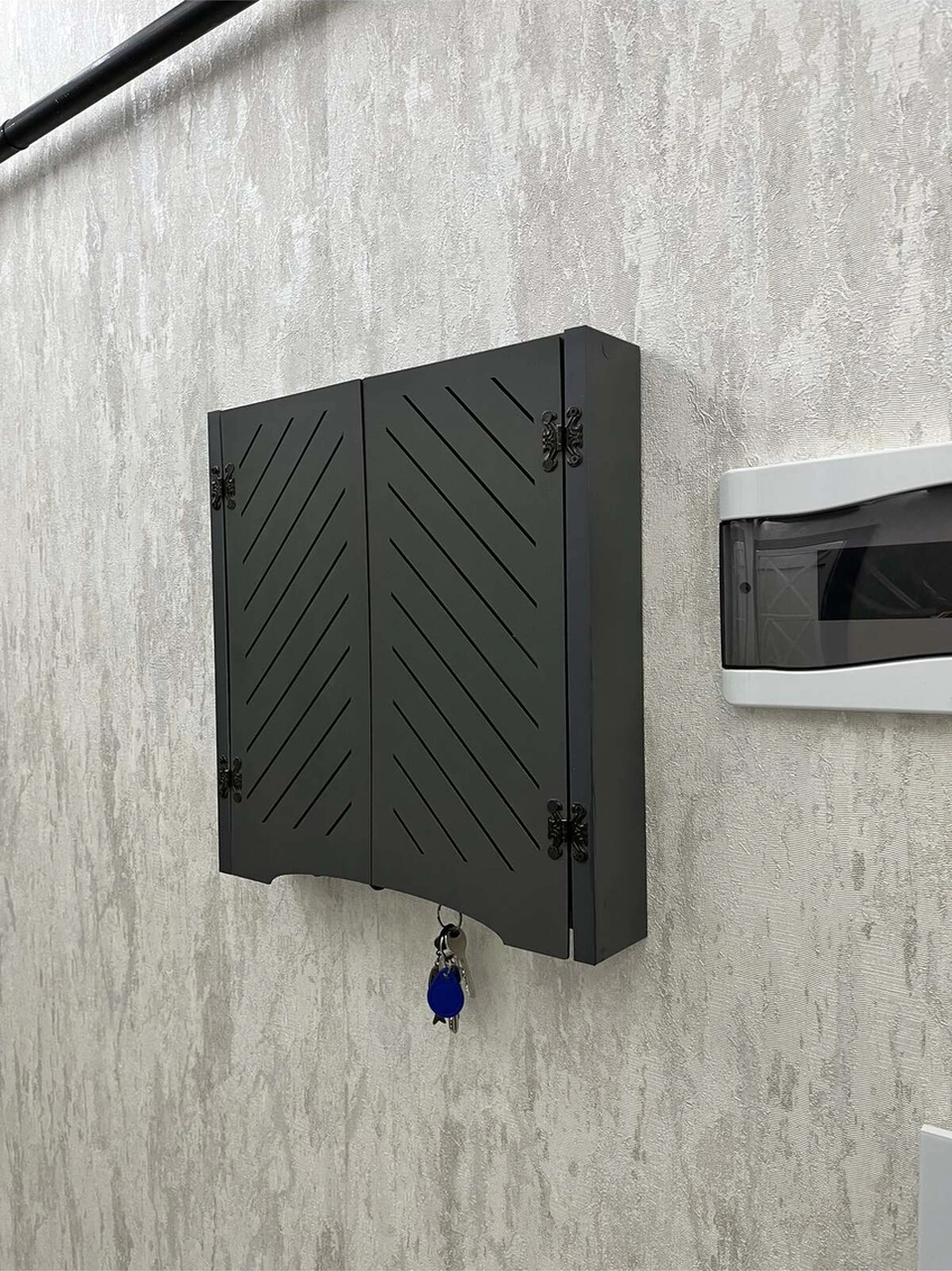 Elektrik Pano Düzenleyici Duvar Düzenleyici Ahşap Dekoratif Antrasit Kutu Anahtarlık Yan Çizgi 41 X 41