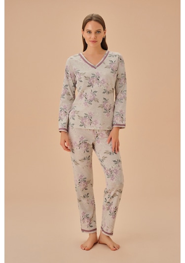 Suwen Carmen Pijama Takımı Sh251706601350 Bej Melanj