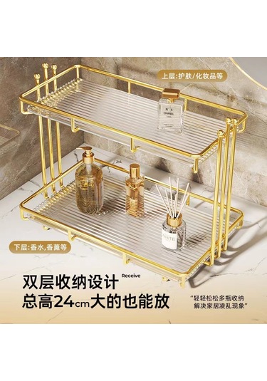 Hafif Lüks Banyo Banyo Rafı Masaüstü Lavabo Kozmetik Kutusu Tuvalet Tuvalet Tezgahı Depolama Rafı 3 Boncuk Çift Katmanlı Küçük Akrilik Raf Gümüş