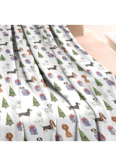 Noel Desenli 40x50 İnç Polar Battaniye, Yumuşak, Hafif Ve Kalın, Erkek, Kadın Ve Çocuk İçin Noel Köpek Ağacı