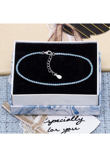 Nagiss Suyolu İnce Kare Dört Tırnak Model Turkuaz Taşlı İthal 925 Ayar Gümüş Kadın Bileklik