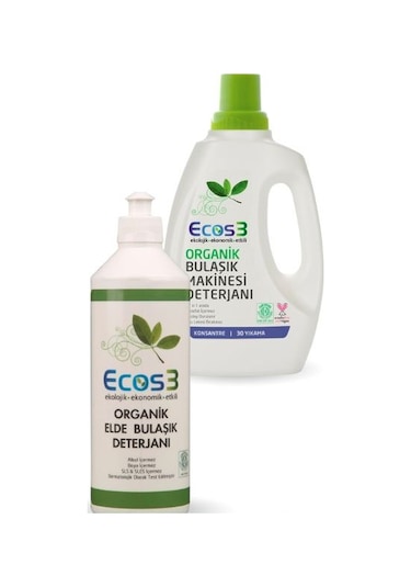 Ecos3 Organik Bulaşık Makinesi Jeli 30 Yıkama + Elde Bulaşık Deterjanı 500 ML