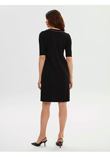 Renk Bloklu Zincir Nakış Detaylı Örme Elbise 66294 001