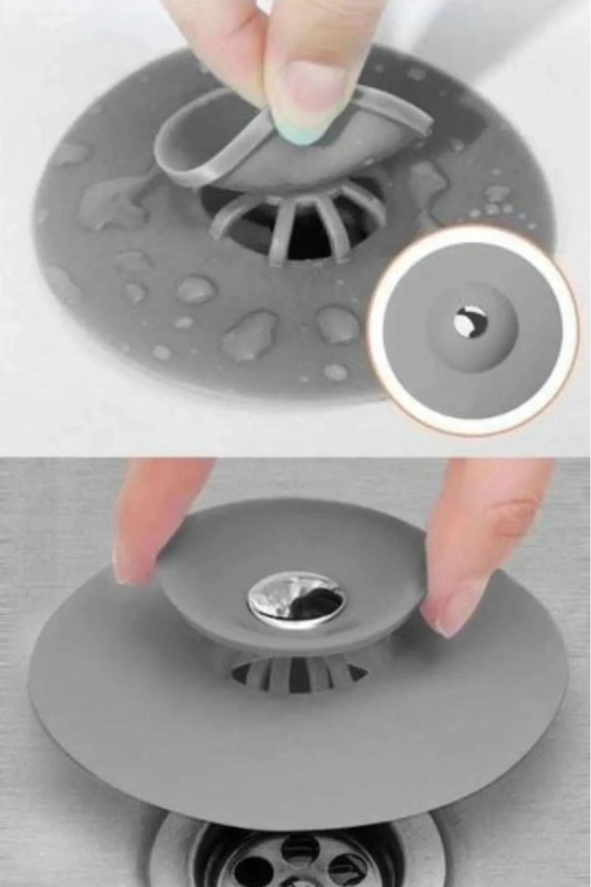 Çok Amaçlı Lavabo Gider Tıkacı Silikon Süzgeç Ve Tıpa Mutfak, Banyo, Küvet Uyumlu Siyah
