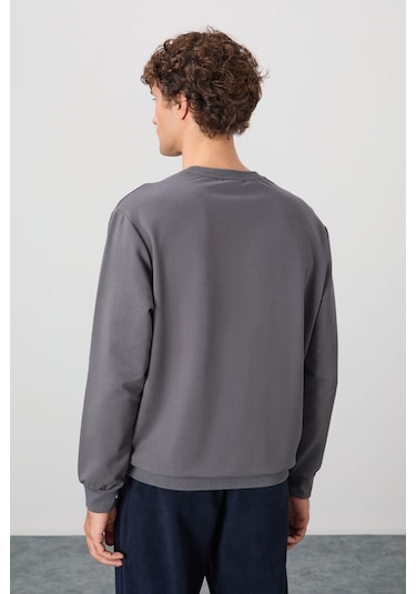 Tommy Life Koyu Gri Pamuk Yumuşak Dokulu Standart Fit Basic Erkek Sweatshirt - 88363 Koyu Gri