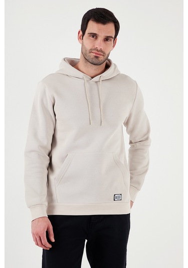 Buratti Regular Fit Kapüşonlu Kanguru Cepli Içi Tüylü Yumuşak Şardonlu Erkek Sweat 5905281 Krem