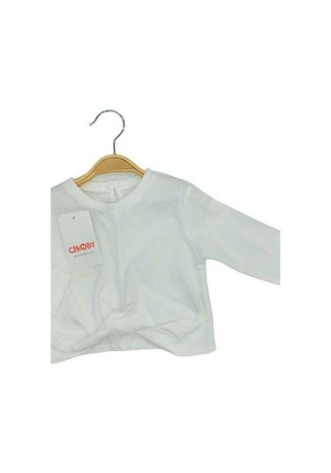 Kız Bebek Pamuklu İnce Uzun Kollu Crop Bluz-13564 Ekru