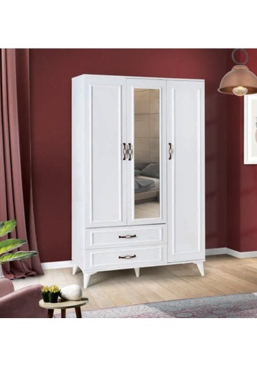 Bera Beyaz 3 Kapılı Elmas Dolap