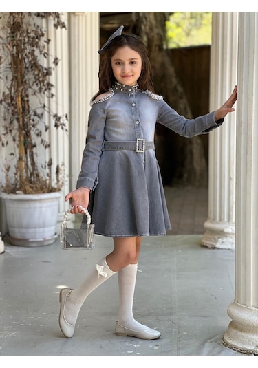 Uğurböceğiçocuk Vildan Omuz Taşlı Püsküllü Kız Çocuk 5'parça Elbise 001