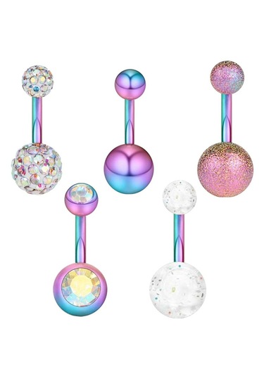 Homyl 5 Adet Kristal Vücut Piercing Göbek Labret Dil Kaş Çok Renkli