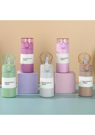 Gri 150/250 Ml Yalıtımlı Bardak Sızdırmaz Tek Tuşla Açılan Silikon Meme Taşınabilir Uzun Ömürlü Yalıtım Paslanmaz Çelik Termal Kupa 150ml