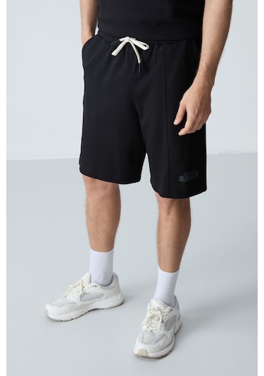 Tommy Life Siyah Pamuklu Kalın Yumuşak Dokulu Oversize Fit Basic Erkek Şort Takım - 85259