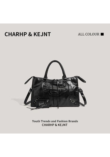 Charhp&kejnt Perçin Motosiklet Çantası Baidu Moda Omuz Askılı Çanta Kadın Siyah