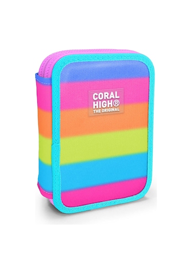 Coral High Kids Renkli Çizgili Çift Katlı Kalem Çanta 11140 Renk